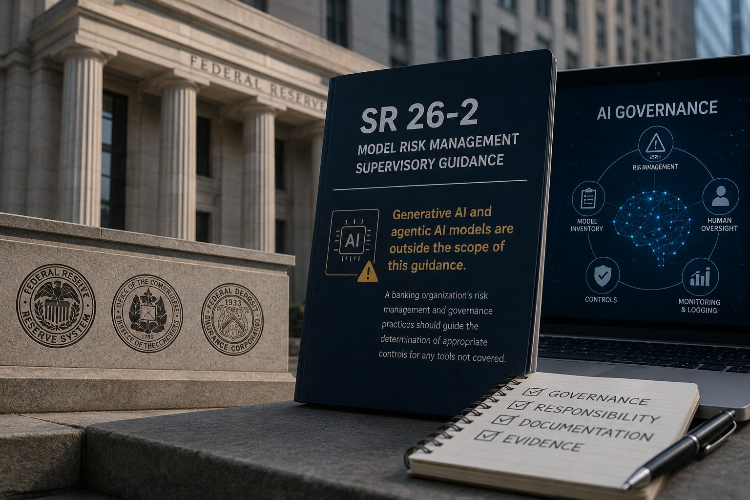 The regulatory boundary may end at SR 26-2’s scope, but governance responsibility does not. Banks must bridge the gap with institution-specific AI controls.