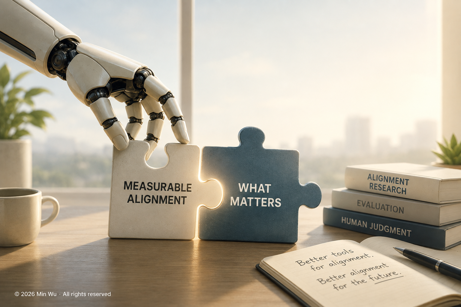 Illustration: AI can increasingly optimize what we can measure; the harder alignment problem is knowing whether we are measuring what truly matters.