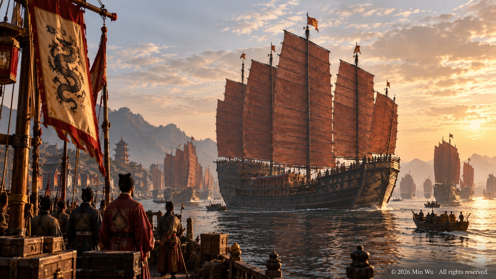 Illustration: Zheng He’s treasure fleet — imperial power projected across the seas, but sustained by an institutional order that would not outlive its patrons.