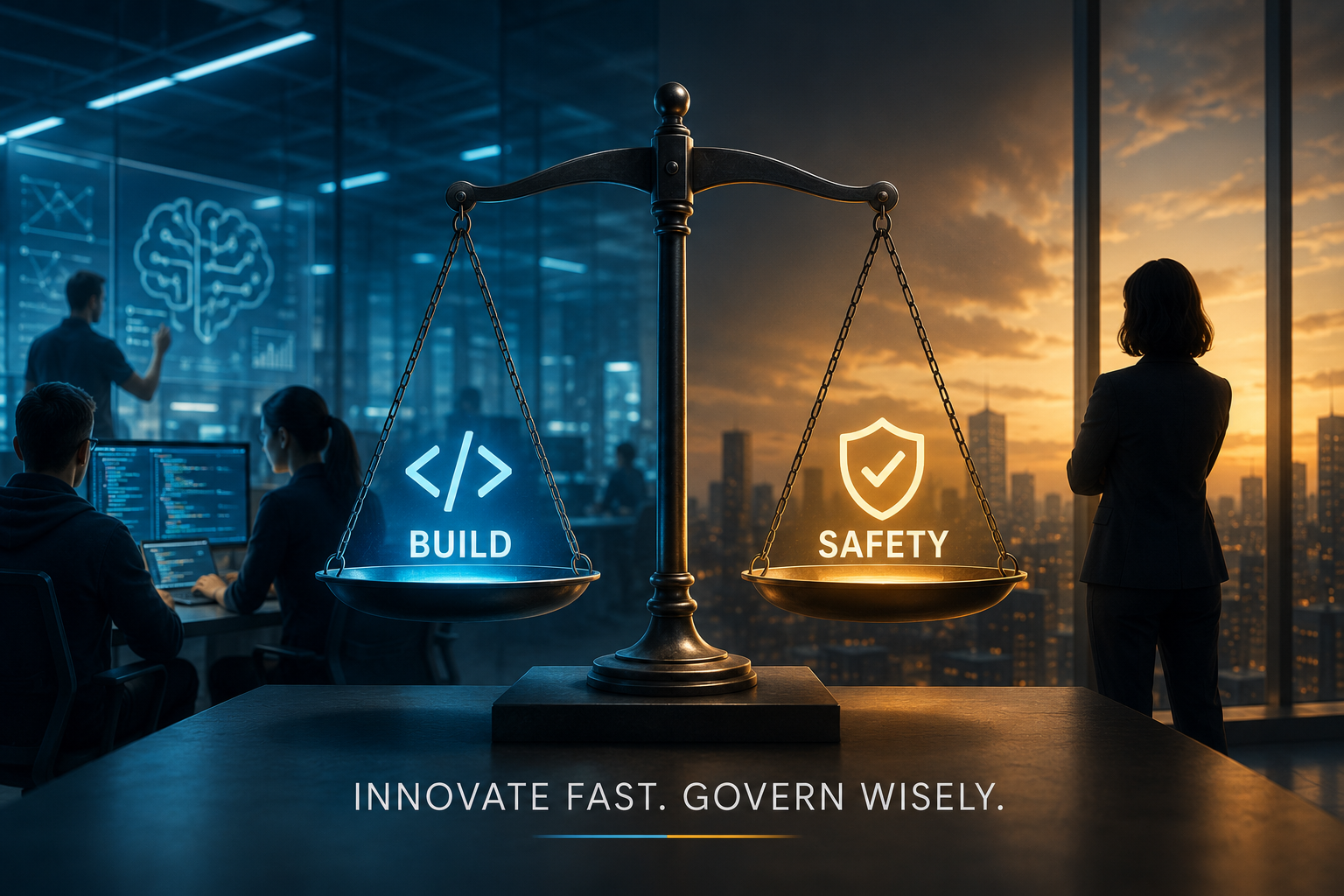 Illustration: AI safety and research converging within an organizational structure.
