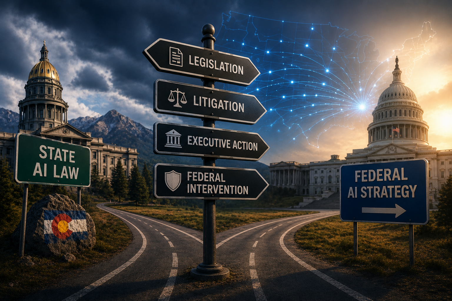 Illustration: The future of AI regulation may be shaped as much by the courtroom as by the legislature.