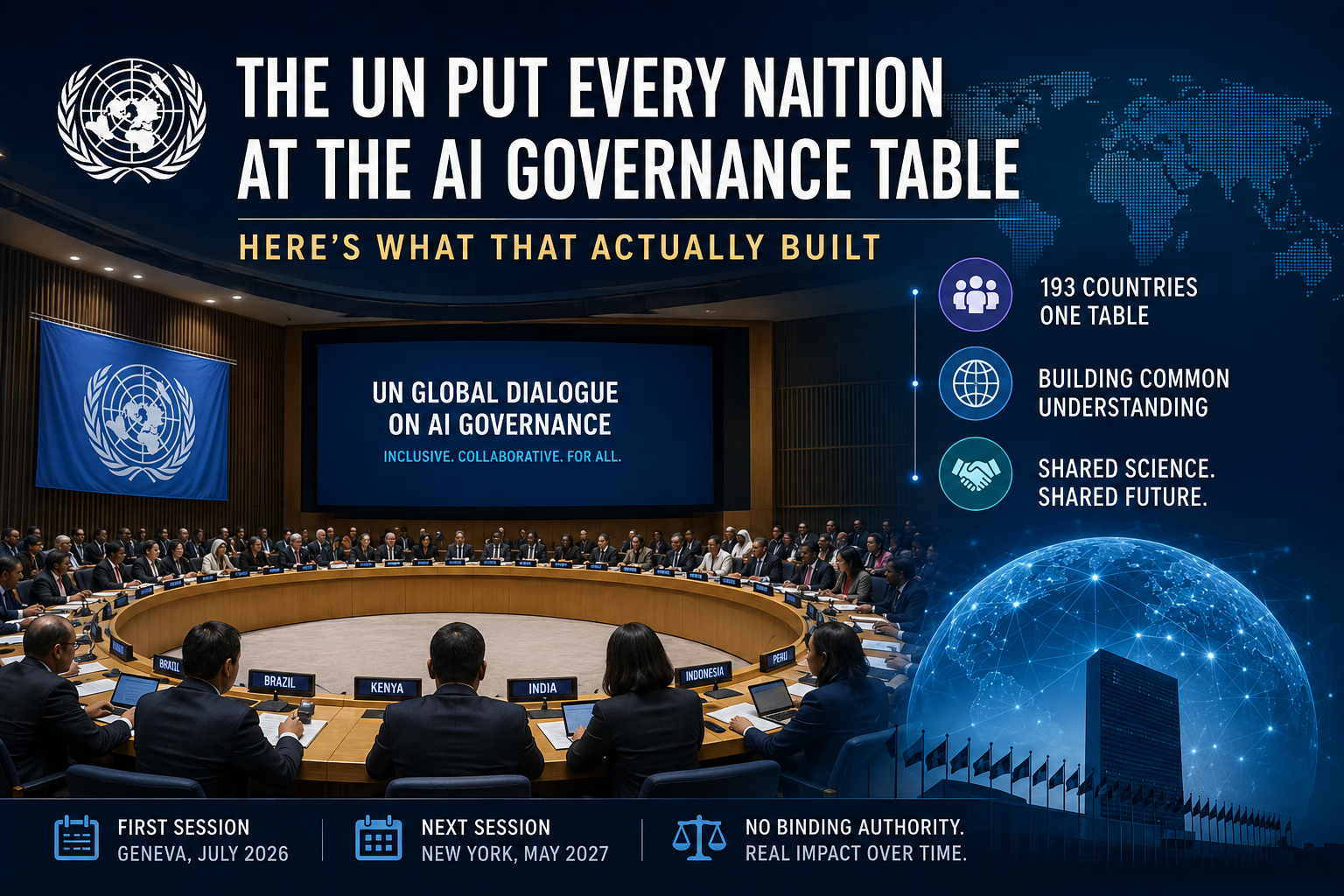 Illustration: A new global forum for AI governance: creating common language and shared norms today, while national regulations continue to evolve independently.