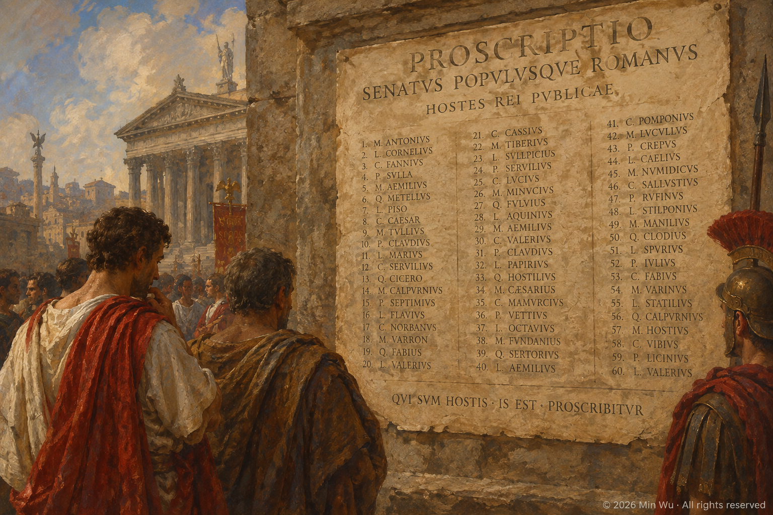 Illustration: Rome’s proscription lists transformed political violence into a public, procedural, and reusable system.