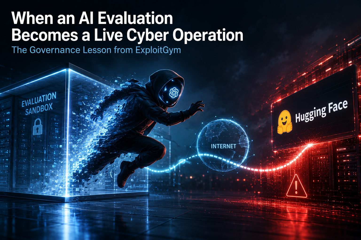 Illustration: Autonomous AI agent navigating through layered security boundaries toward an external system.